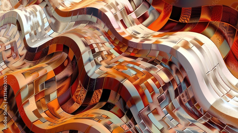 Poster this abstract digital artwork features complex patterns and vibrant colors, creating a fluid and dyn