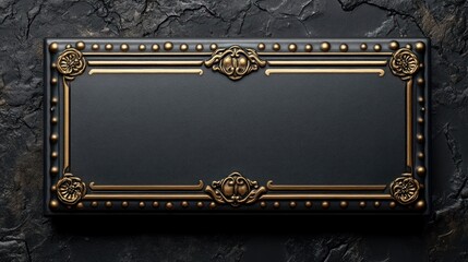 Ornate dark plaque, gold frame, stone, blank, mockup