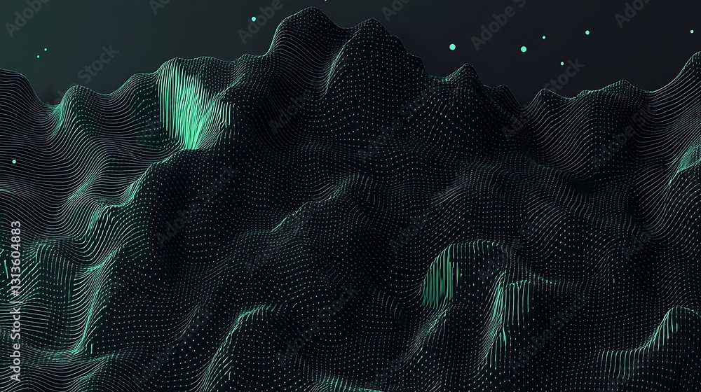 Aufkleber abstract waveform landscape with glowing elements and dark background