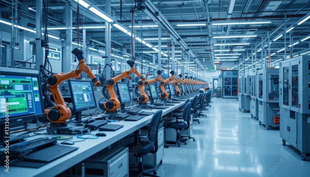 Poster industrial robotics workshop with advanced automation technology