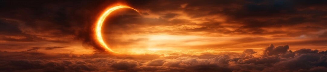 Naklejka premium Partial Solar Eclipse with the Sun Shaped in a Crescent. Generative AI