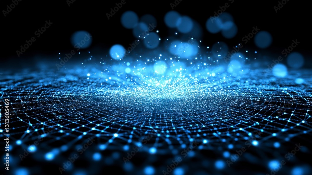 Poster glowing blue particle network grid abstract background