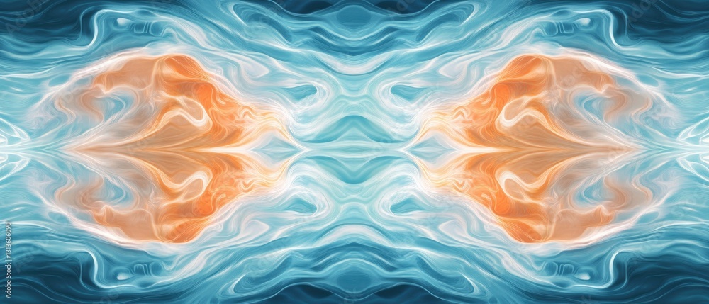 Aufkleber ethereal abstract fluid art with smooth swirling patterns in blue and orange tones creating a dreaml