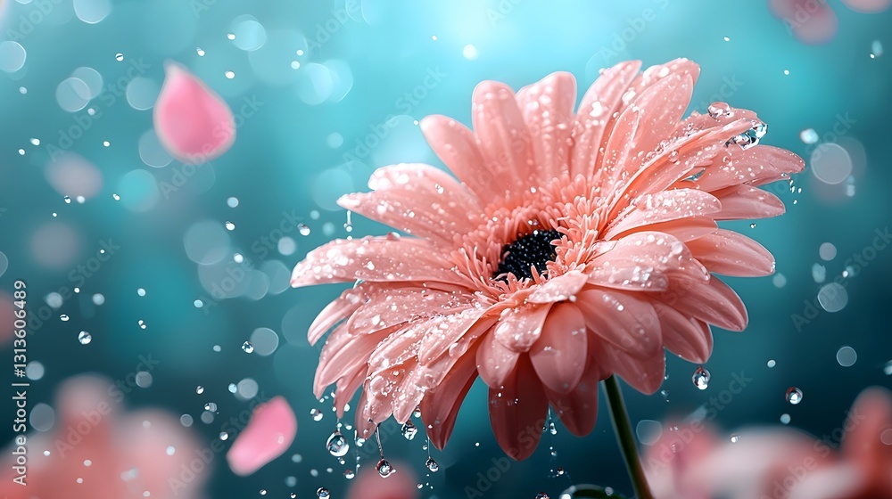 Aufkleber closeup of a vibrant flower petal with a single captivating water droplet clinging to its tip sparkl