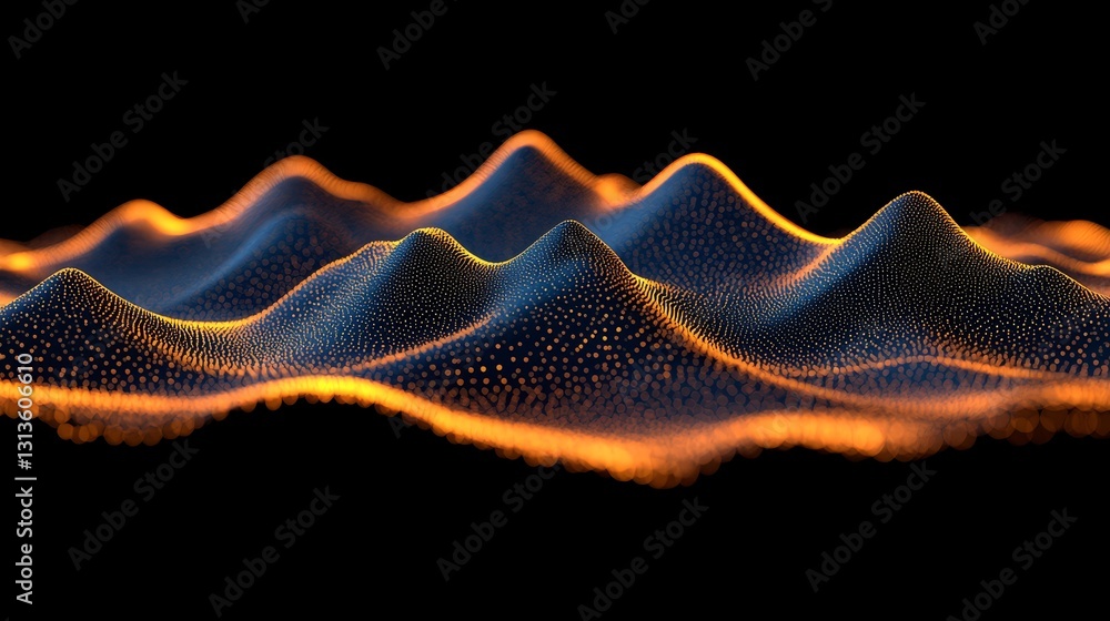 Poster abstract digital landscape with glowing particles futuristic technology visualization elegant wave p