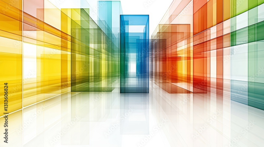 Poster dynamic multicolored architectural shapes reflecting light ideal for creative backdrop or digital ar