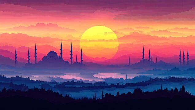 Sunset over Istanbul Mosques