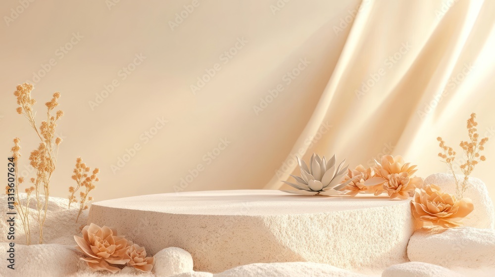 Poster beige product display with natural elements