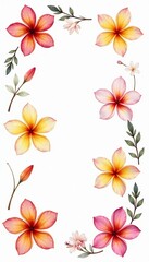 Obraz premium Set of delicate frangipani blooms in soft watercolor hues for crafting and design projects, hand drawn, texture