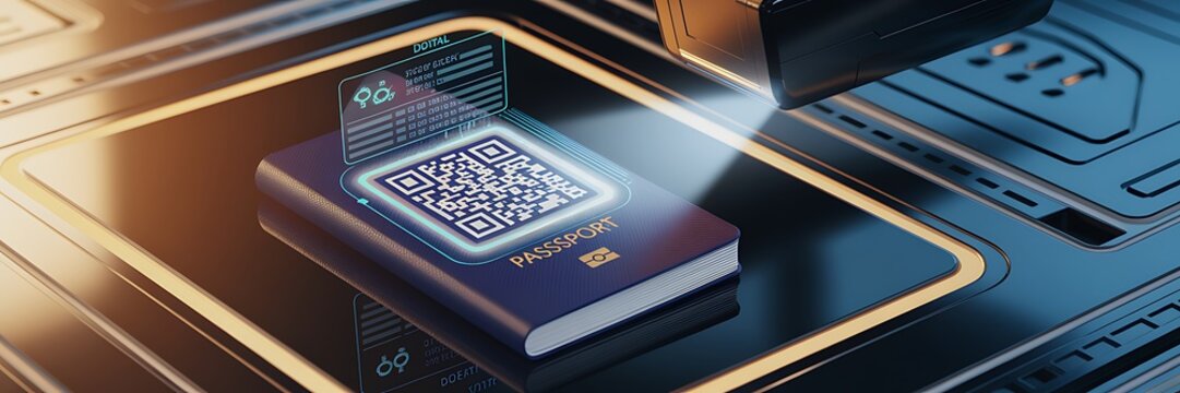 Digital Passport and E-Passport Concept – High-Tech QR Code and Holographic Security Features for Secure Trave - Powered by Adobe