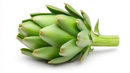 Obraz premium Single artichoke isolated on a white background with soft green petals. Generative AI