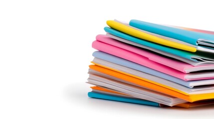 Fototapeta premium Colorful stack of notebooks on a white isolated background. Generative AI