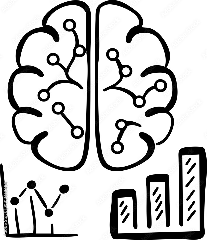 Aufkleber a stylized illustration featuring a brain and various data charts, representing the intersection of 