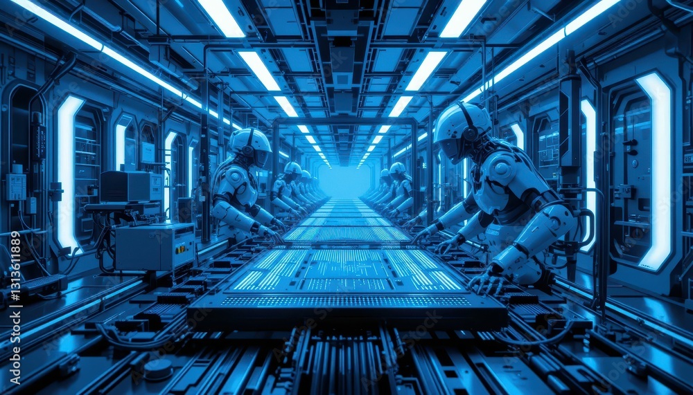 Aufkleber futuristic robots working in a high-tech industrial setting