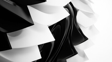 Fototapeta premium Abstract black and white curved shapes with glossy surface, minimal modern design and dynamic composition.