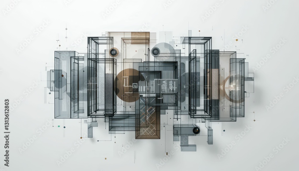Poster abstract architectural design with geometric shapes and lines