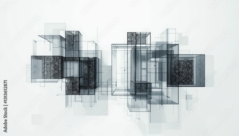 Poster abstract geometric shapes with overlayed lines and patterns design