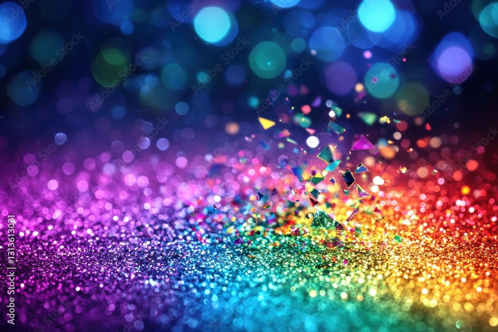 Aufkleber a vibrant spectrum of glittering particles and shimmering confetti, creating a magical atmosphere wi