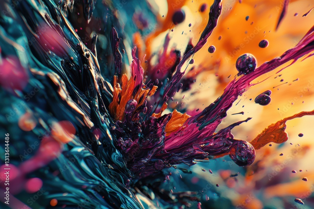 Poster an explosion of vibrant colors in a dynamic abstract art composition, featuring bold, fluid shapes a