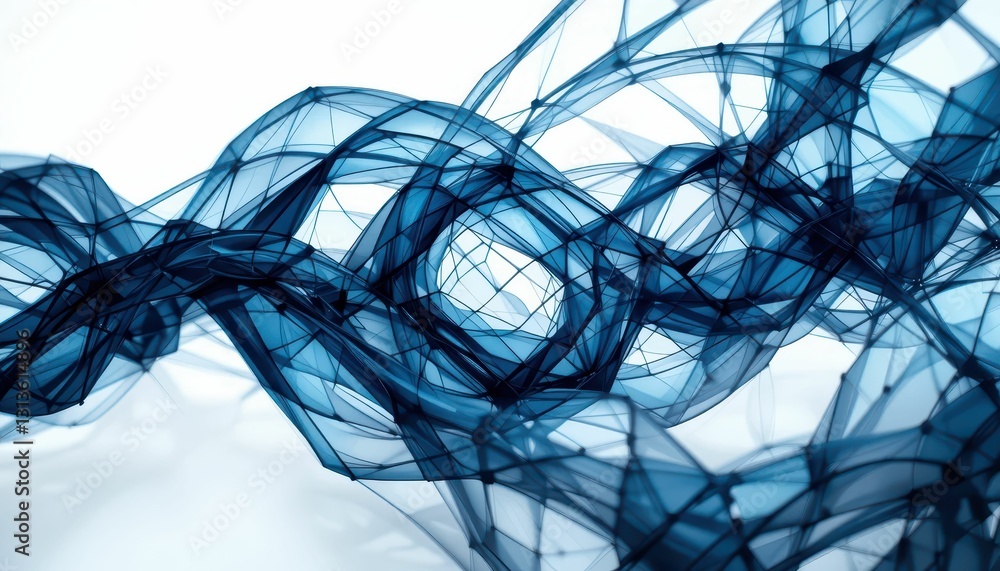 Poster abstract blue wave form with transparent lines and dynamic curves