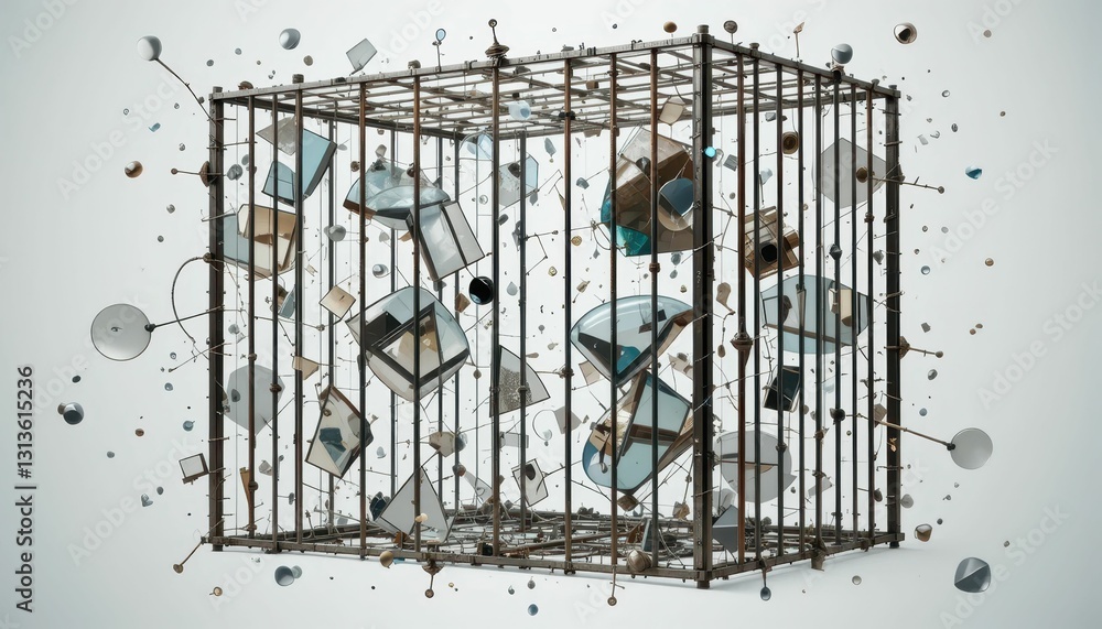 Poster abstract geometric shapes and forms within a conceptual cage structure