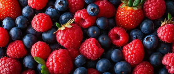 Fototapeta premium Fresh and Juicy Berries Spread Out on a Bright Surface Perfect for Healthy Eating and Cooking Inspiration in Summer