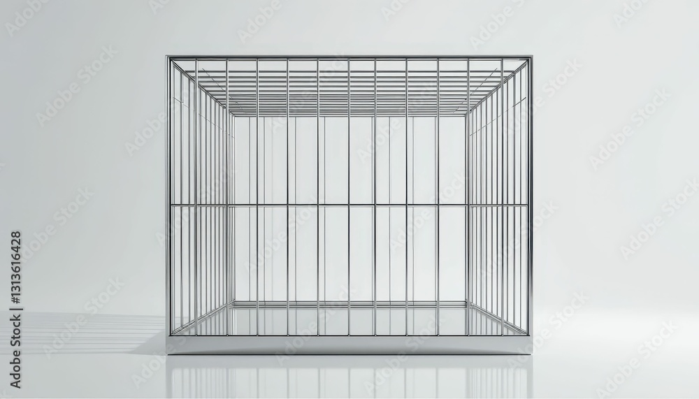 Poster empty metal cage with thin bars displaying an open space concept
