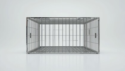 Empty Metal Cage with Open Entrance on White Background