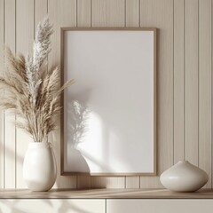 Empty frame, pampas grass, minimalist display