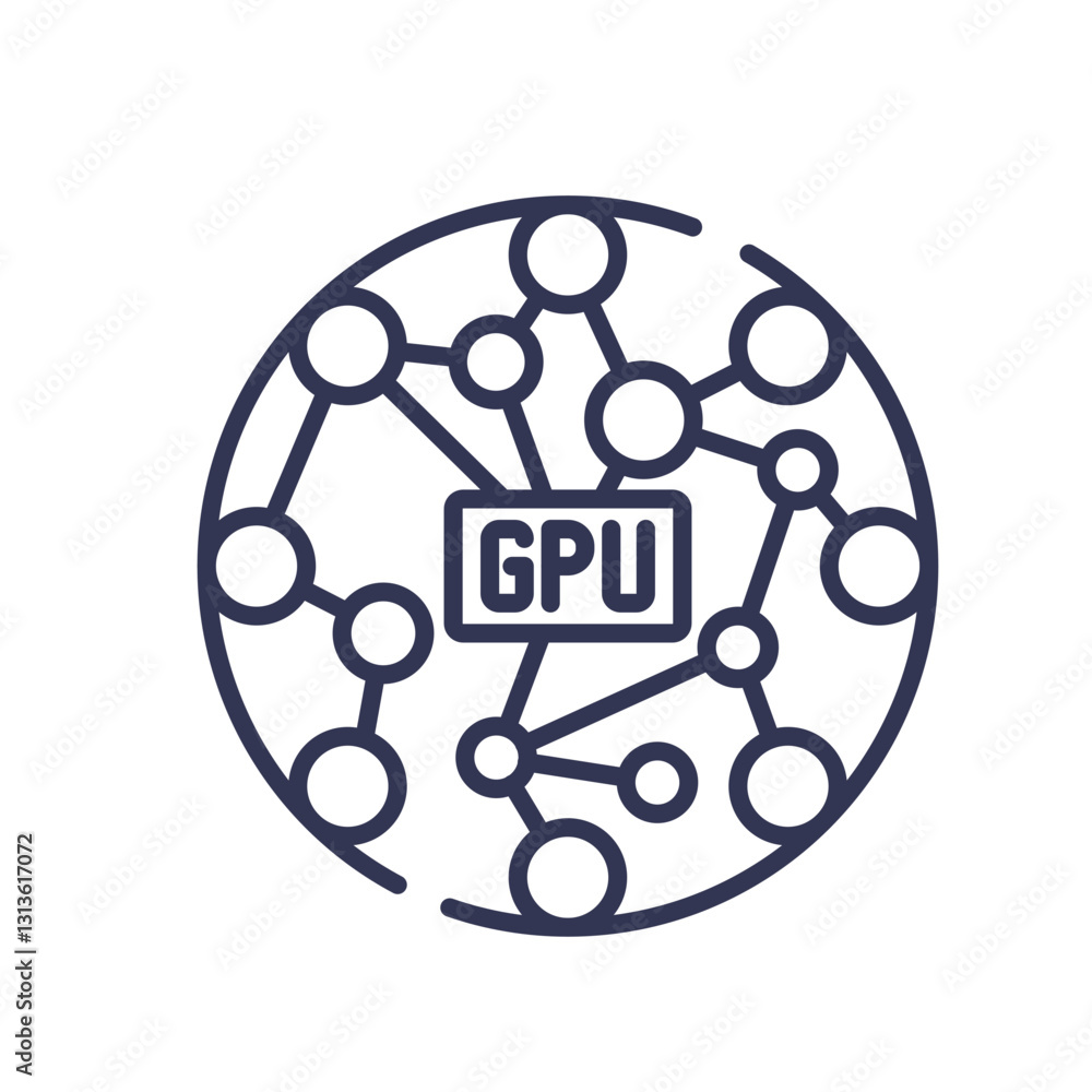Poster illustration of gpu in neural network, symbolizing ai processing power.