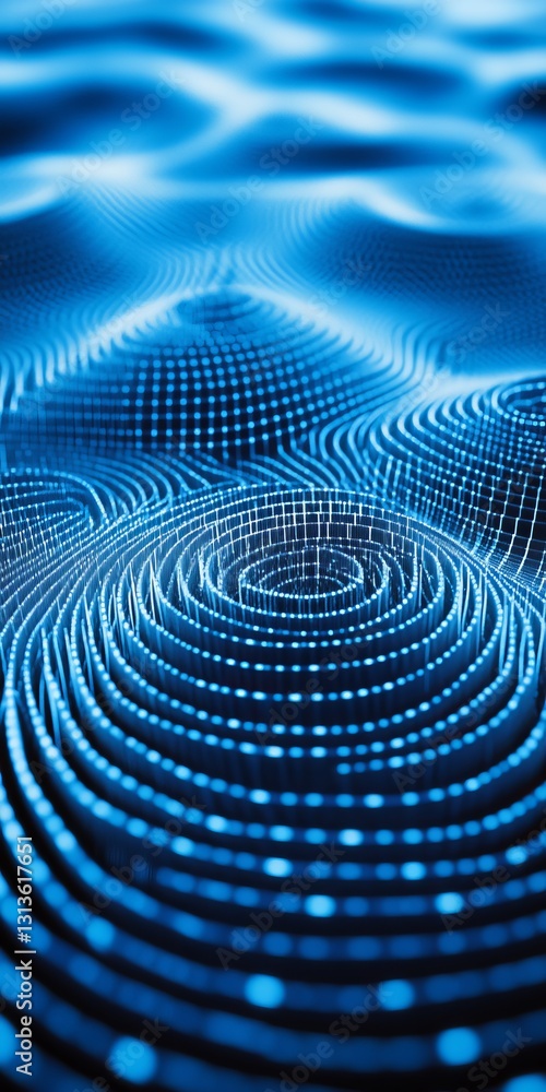 Poster blue abstract wave pattern, futuristic background with converging lines, technological design