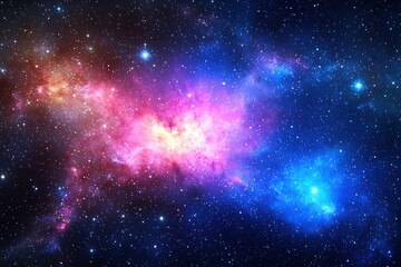 Fototapeta premium A mesmerizing cosmic vista featuring a vibrant nebula with countless stars, painted in hues of pink, purple, blue, and red, in the infinite expanse.