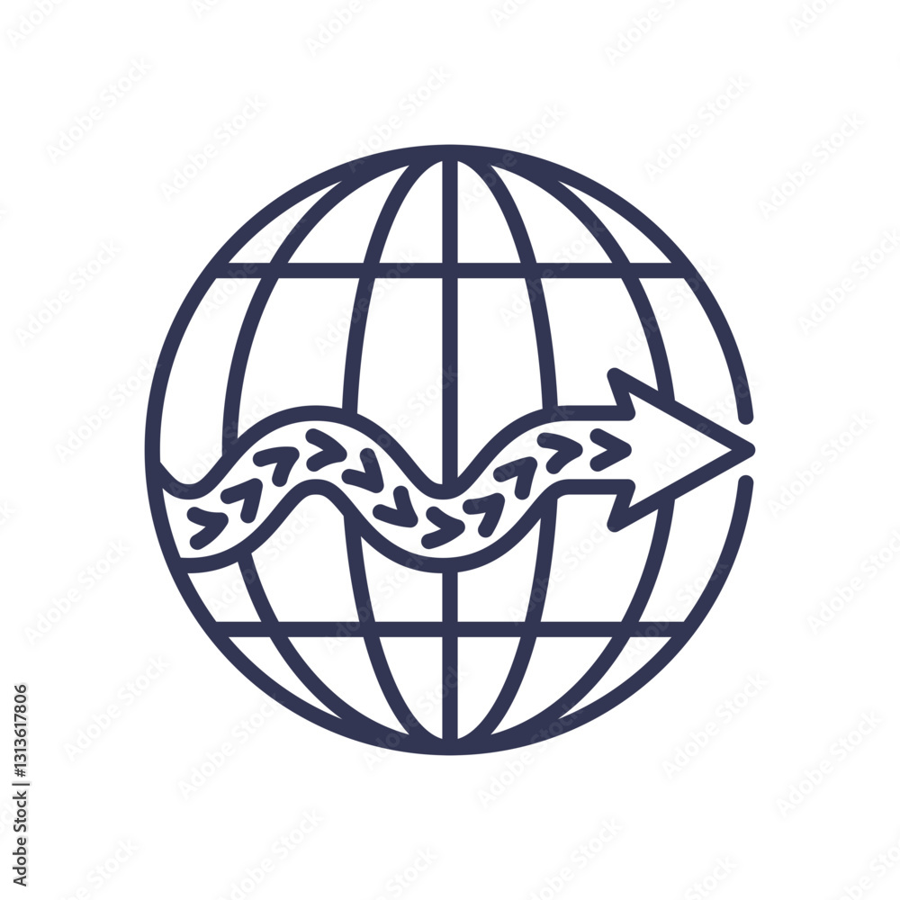 Poster globe with arrow symbolizing global high-altitude wind patterns.