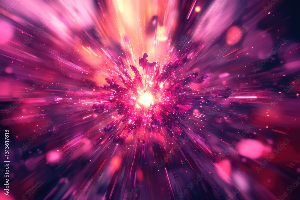 Aufkleber an abstract pink and purple explosion with light streaks emanating from a central point, creating a 