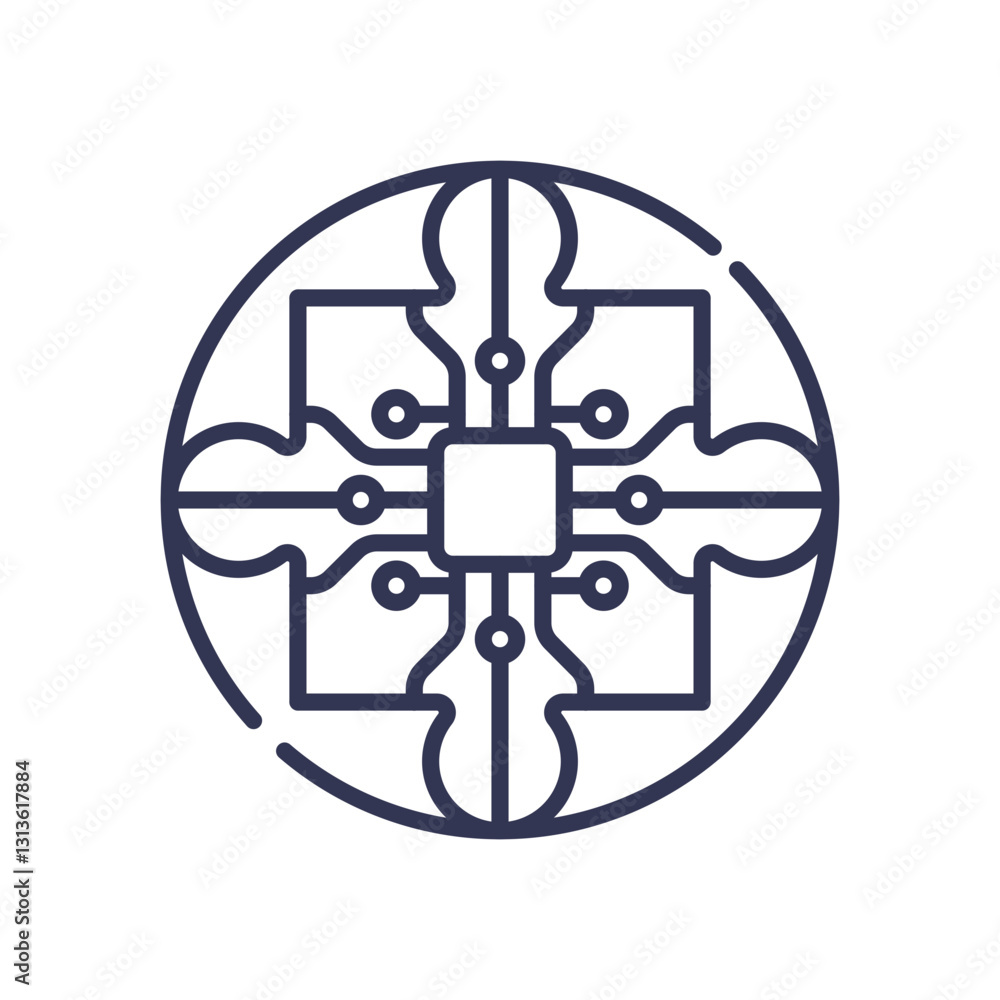 Poster circular circuit design symbolizes integration and compatibility.