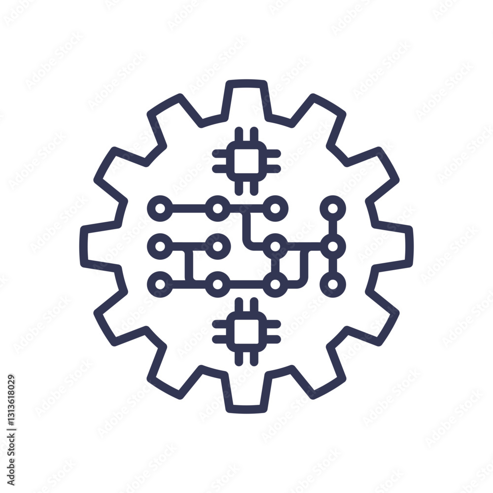 Poster gear with circuit design symbolizes integration of mechanics and electronics.