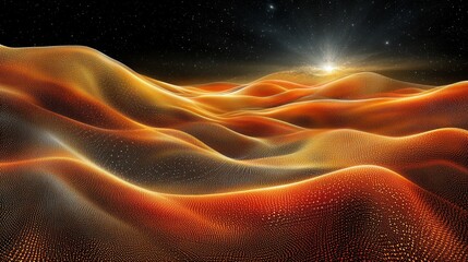 Obraz premium Celestial expanse digital rendering with stellar highlights warm color futuristic landscape fantasy illustration cosmic dust on dark backdrop