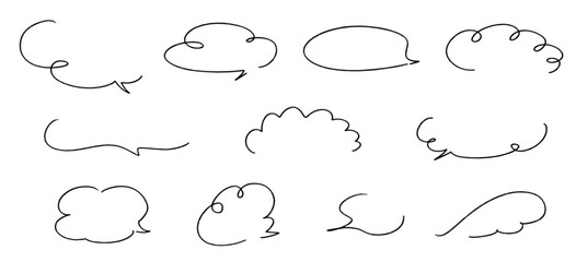 手書きのかわいい吹き出しセット。鉛筆で描いた漫画のふきだし