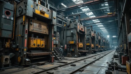 Industrial Warehouse with Heavy Machinery and Equipment in Operation