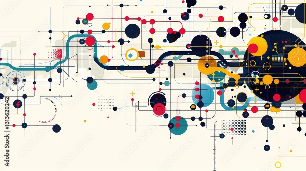 Poster this abstract illustration features a colorful data visualization representing workflows and connect