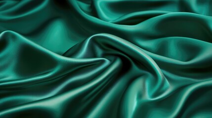 Obraz premium Beautiful folds of smooth emerald green fabric in a closeup view
