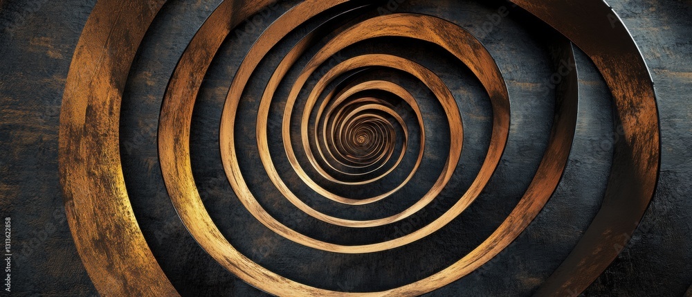 Aufkleber abstract spirals create mesmerizing depth in golden hues, showcasing a captivating illusion and invi