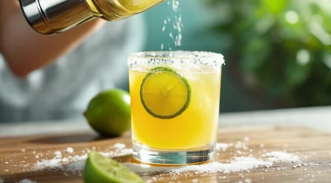 Bartender pouring salted margarita