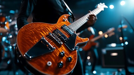 Fototapeta premium Electric Guitarist on Stage: Captivating Live Music Performance AI Generated