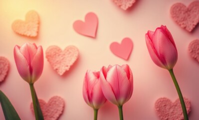 Pink tulips with heart decorations