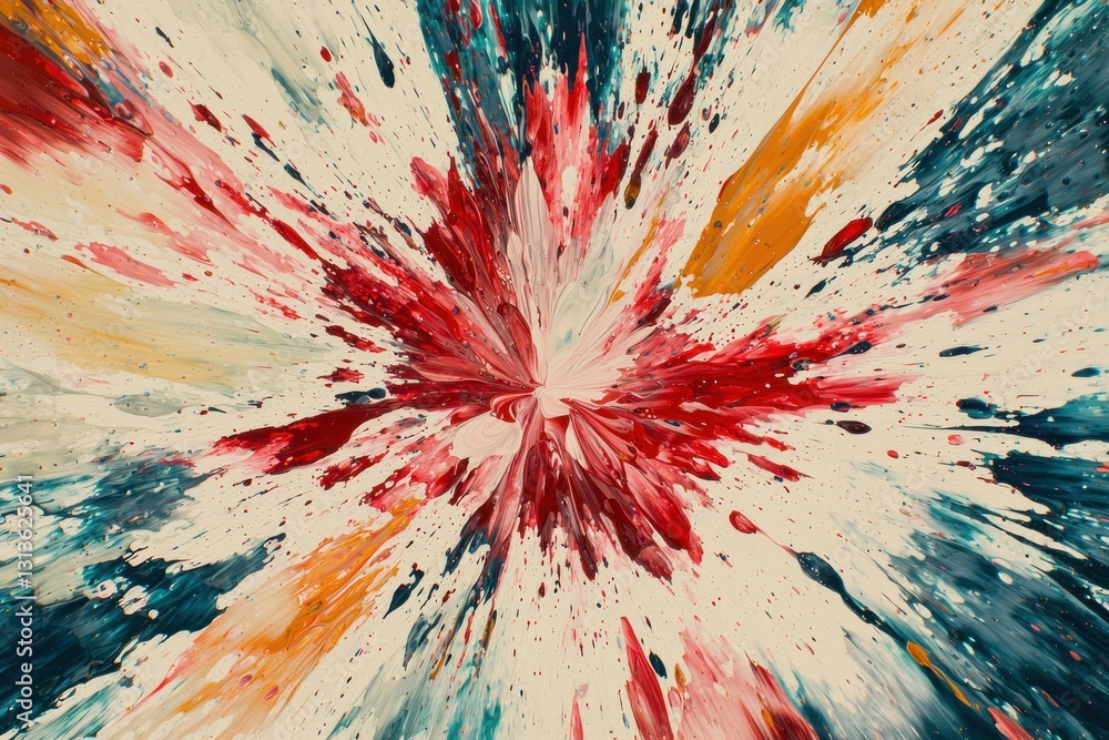 Aufkleber a dynamic burst of color radiates outward, featuring intense reds, blues, and yellows splattered on 