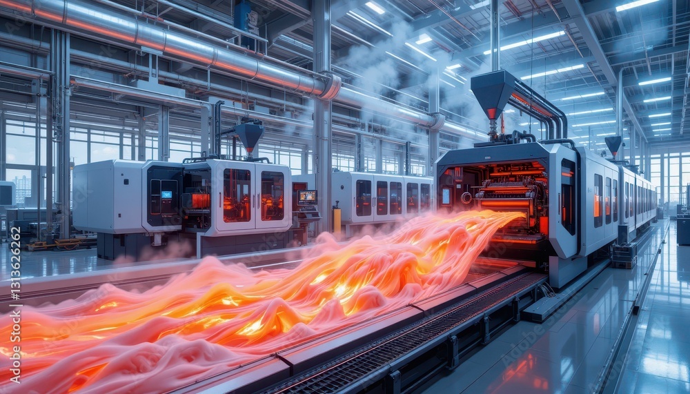 Poster Advanced Manufacturing Process with Flowing Material in Factory Setting