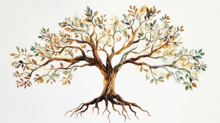 Fototapeta premium Majestic Watercolor Tree: An Autumnal Masterpiece