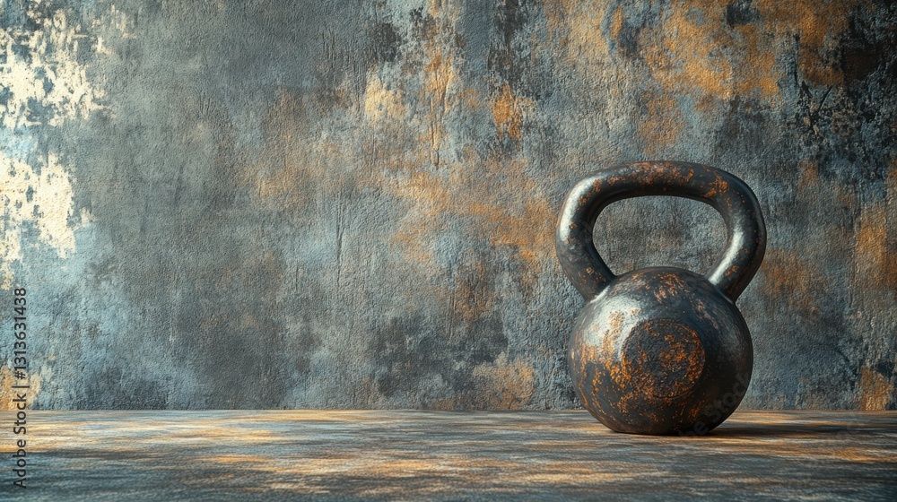 Poster kettlebell positioned on textured gym floor with soft light for workout inspiration generative ai