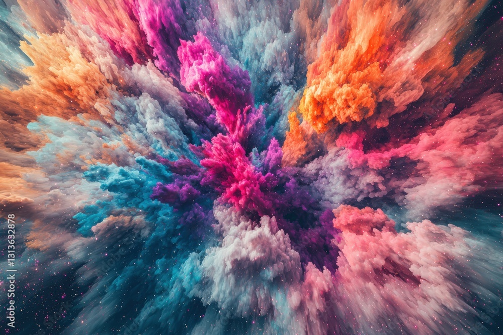 Poster an abstract explosion of vibrant colors creates a dynamic and mesmerizing visual, resembling a cosmi